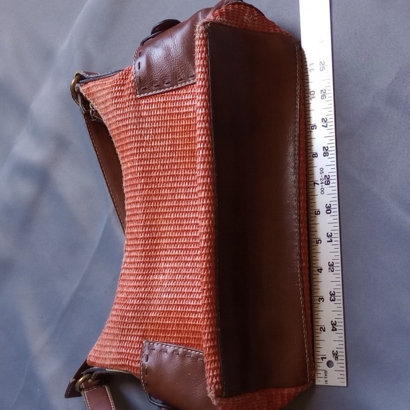 Fossil Shoulder Bag Purse 75082 Brown Orange Woven Twine Leather Straw Rafia - Picture 6 of 11